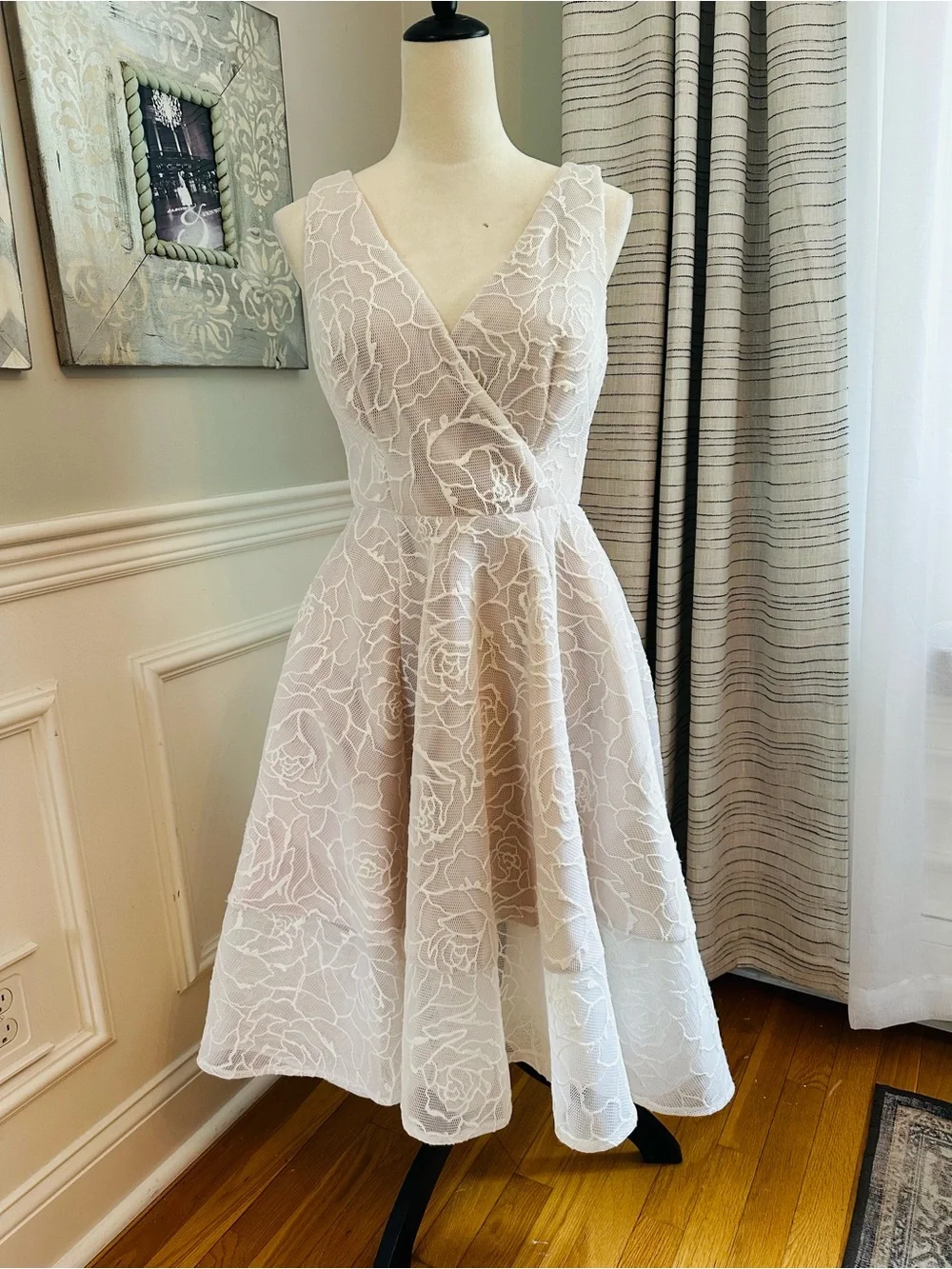 Adrianna Papell Bonded Mesh High-Low Dress - White & Blush - Wedding - Picture 1 of 16